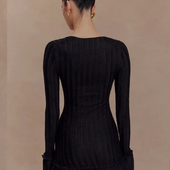 NWT Meshki Daphne Pointelle Black Long Sleeve Dress with Keyhole Detail - Picture 3 of 6